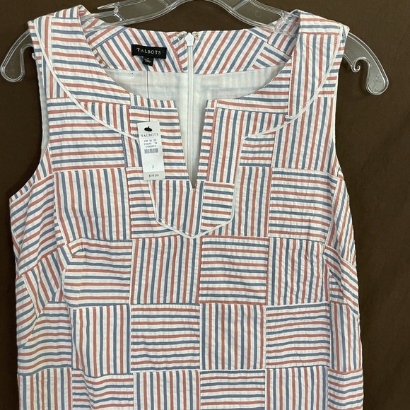 NWT Talbots Seersucker Patchwork Shift Dress Size 2 Blue Red - Picture 3 of 8
